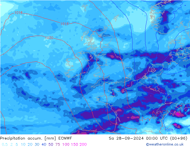 Precipitation accum. ECMWF Sa 28.09.2024 00 UTC