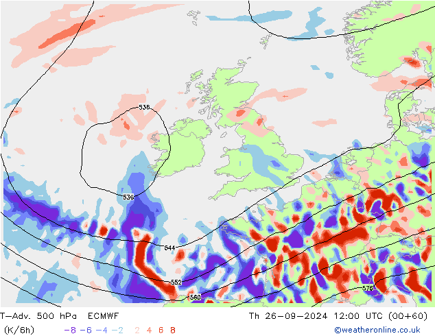 T-Adv. 500 hPa ECMWF jue 26.09.2024 12 UTC