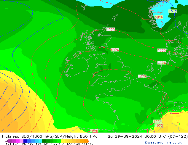 Thck 850-1000 hPa ECMWF Su 29.09.2024 00 UTC