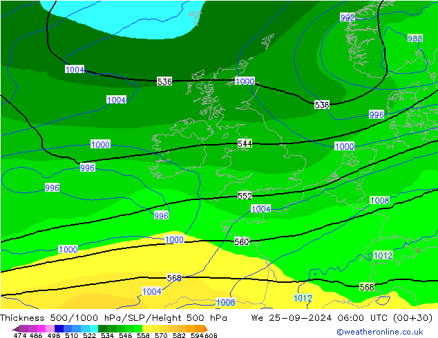 Thck 500-1000hPa ECMWF mer 25.09.2024 06 UTC