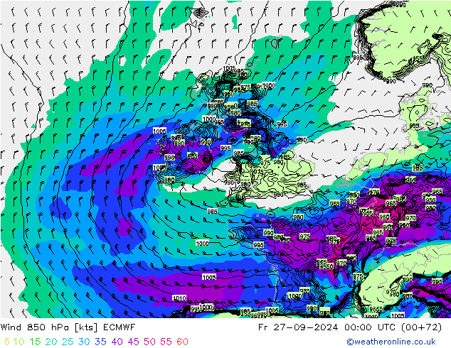 Wind 850 hPa ECMWF Fr 27.09.2024 00 UTC