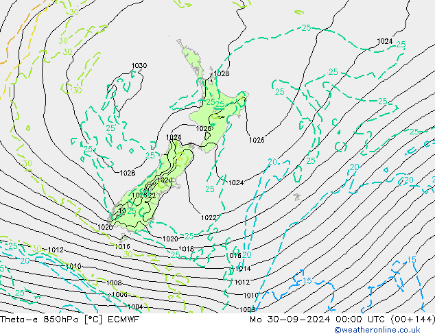 Theta-e 850hPa ECMWF Mo 30.09.2024 00 UTC