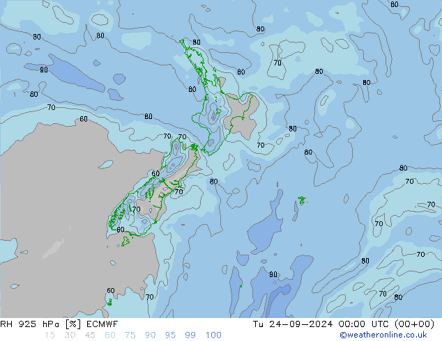 RH 925 hPa ECMWF Tu 24.09.2024 00 UTC