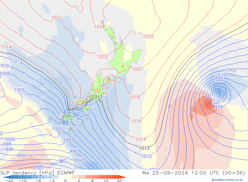 SLP tendency ECMWF We 25.09.2024 12 UTC