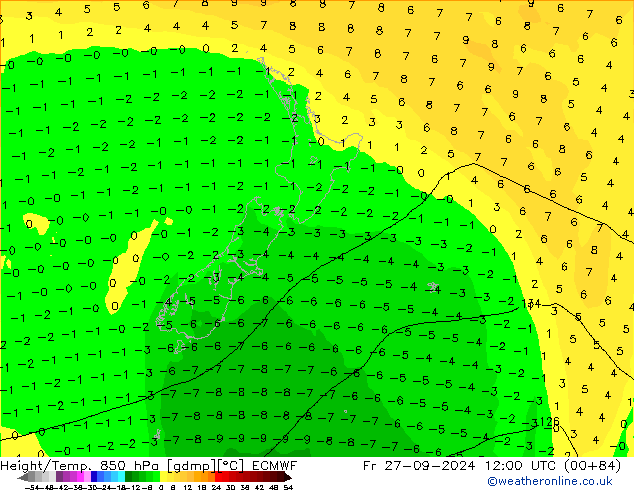 Height/Temp. 850 hPa ECMWF Fr 27.09.2024 12 UTC