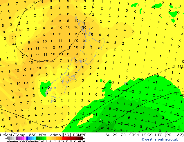 Hoogte/Temp. 850 hPa ECMWF zo 29.09.2024 12 UTC