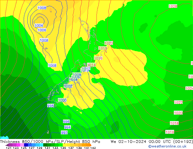 Thck 850-1000 hPa ECMWF We 02.10.2024 00 UTC