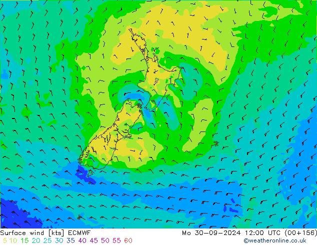 Surface wind ECMWF Mo 30.09.2024 12 UTC