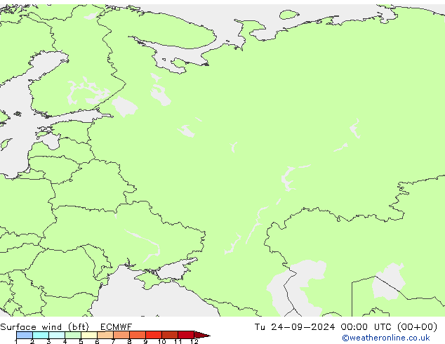 Surface wind (bft) ECMWF Tu 24.09.2024 00 UTC