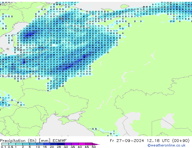 Z500/Rain (+SLP)/Z850 ECMWF Fr 27.09.2024 18 UTC