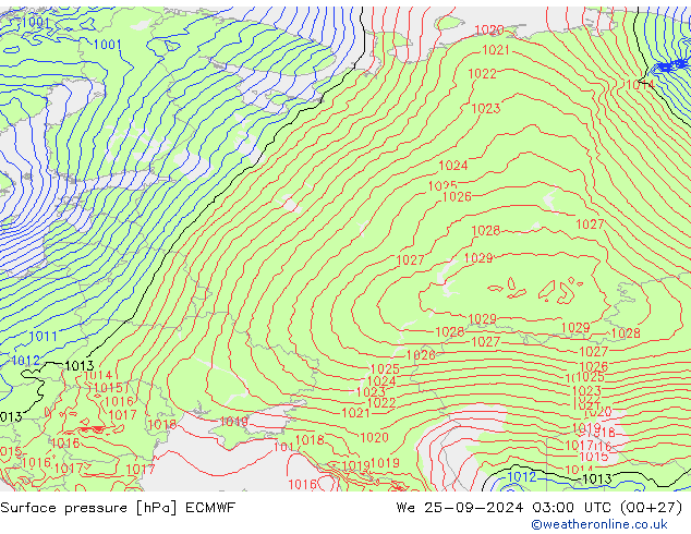 pression de l'air ECMWF mer 25.09.2024 03 UTC