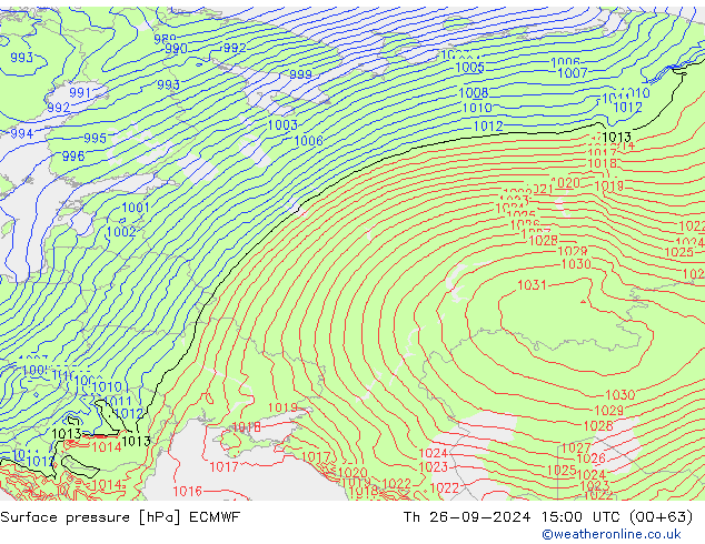 Surface pressure ECMWF Th 26.09.2024 15 UTC