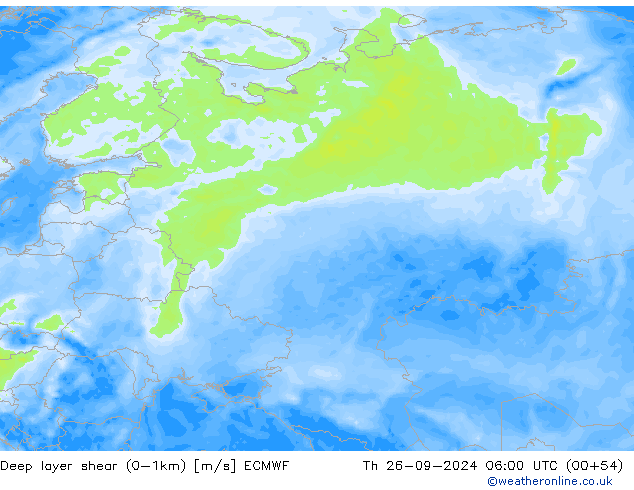 Deep layer shear (0-1km) ECMWF Th 26.09.2024 06 UTC