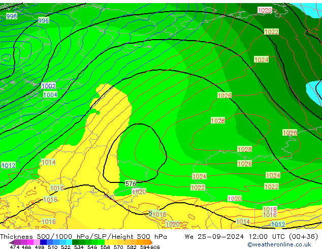 Thck 500-1000hPa ECMWF mer 25.09.2024 12 UTC