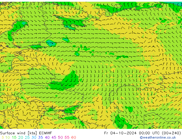 Surface wind ECMWF Fr 04.10.2024 00 UTC