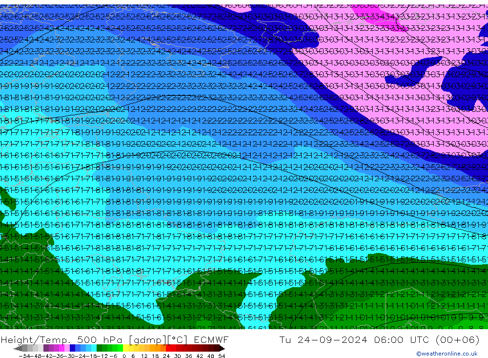 Z500/Regen(+SLP)/Z850 ECMWF di 24.09.2024 06 UTC