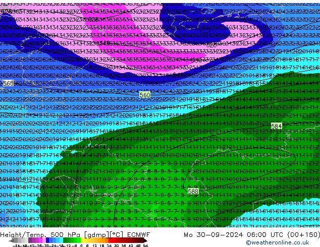 Z500/Yağmur (+YB)/Z850 ECMWF Pzt 30.09.2024 06 UTC