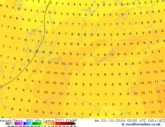 Yükseklik/Sıc. 850 hPa ECMWF Çar 02.10.2024 00 UTC