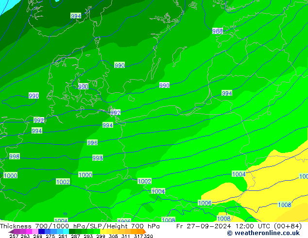 Thck 700-1000 гПа ECMWF пт 27.09.2024 12 UTC