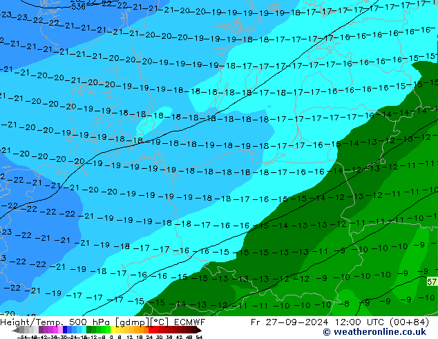 Z500/Rain (+SLP)/Z850 ECMWF  27.09.2024 12 UTC