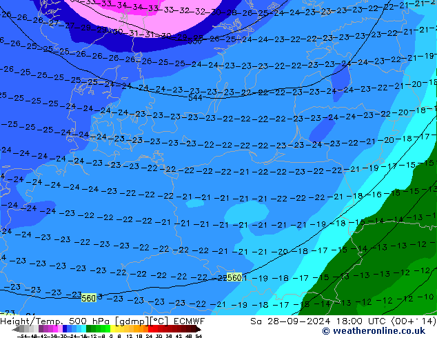 Z500/Yağmur (+YB)/Z850 ECMWF Cts 28.09.2024 18 UTC