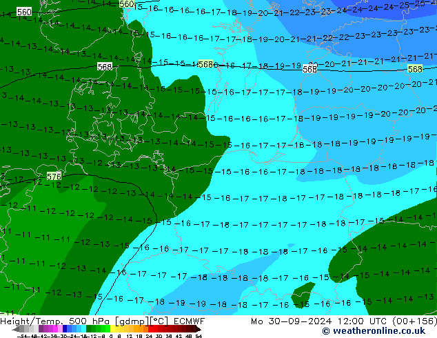 Z500/Rain (+SLP)/Z850 ECMWF pon. 30.09.2024 12 UTC