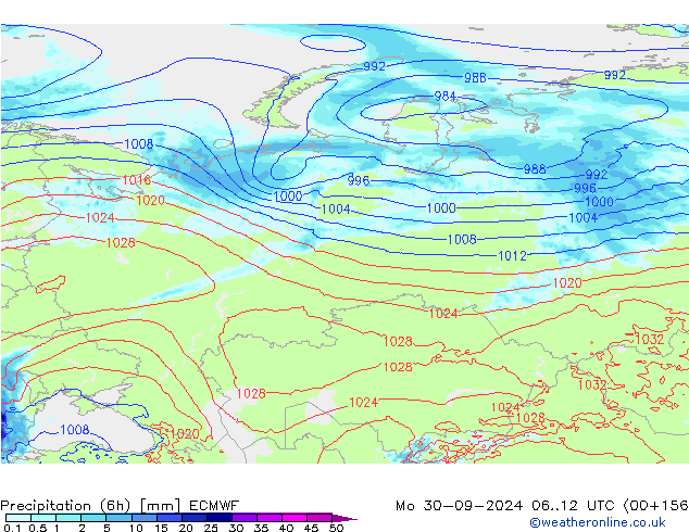 Z500/Rain (+SLP)/Z850 ECMWF pon. 30.09.2024 12 UTC