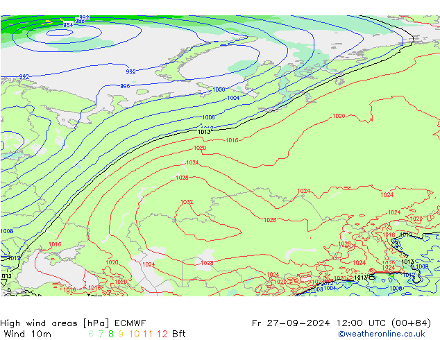 Izotacha ECMWF pt. 27.09.2024 12 UTC