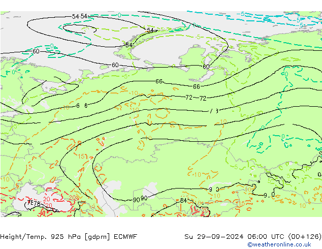 Height/Temp. 925 hPa ECMWF dom 29.09.2024 06 UTC