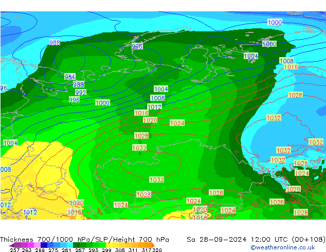 Thck 700-1000 hPa ECMWF Sa 28.09.2024 12 UTC