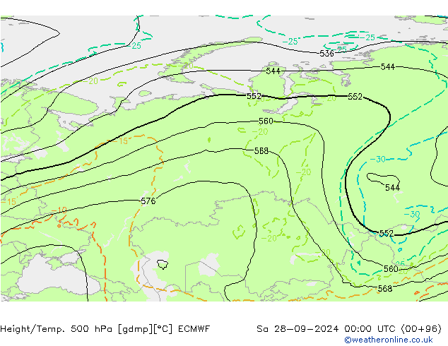 Z500/Rain (+SLP)/Z850 ECMWF sam 28.09.2024 00 UTC