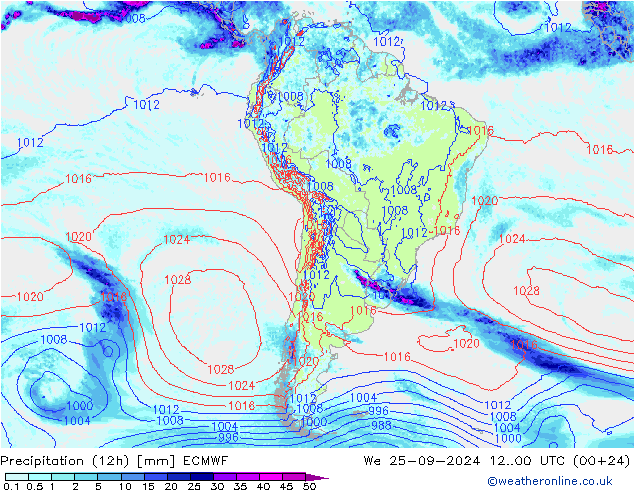 Precipitation (12h) ECMWF We 25.09.2024 00 UTC