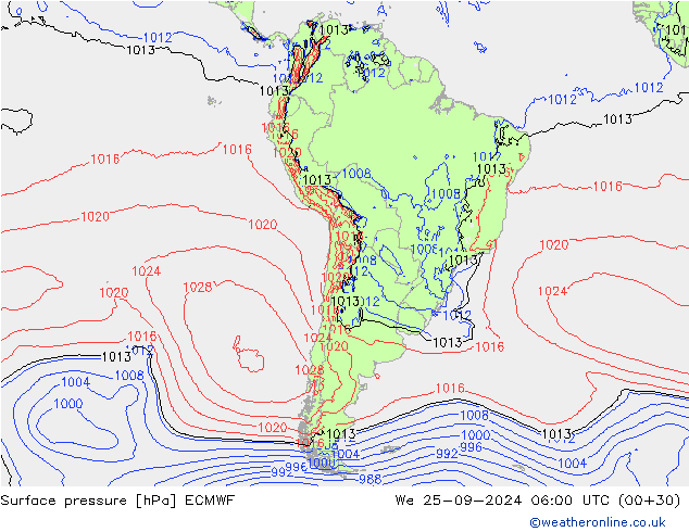 Surface pressure ECMWF We 25.09.2024 06 UTC