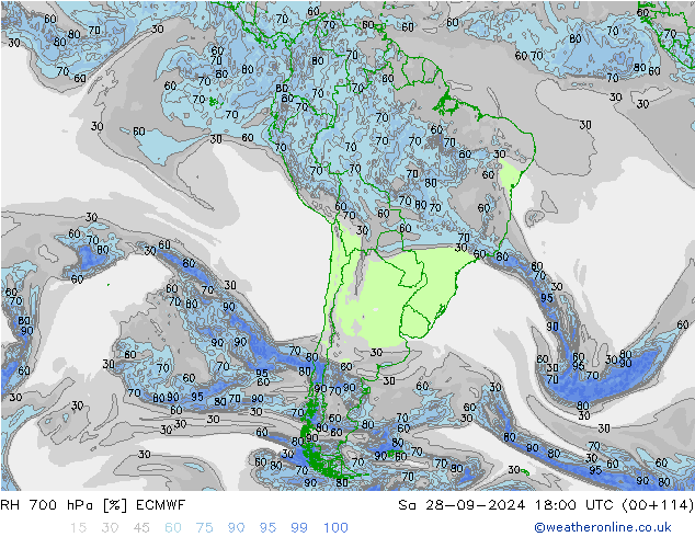 RH 700 hPa ECMWF Sa 28.09.2024 18 UTC