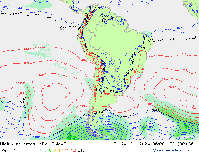 High wind areas ECMWF Ter 24.09.2024 06 UTC