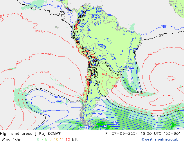 High wind areas ECMWF  27.09.2024 18 UTC