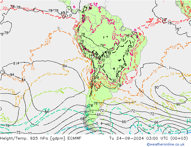 Height/Temp. 925 hPa ECMWF Tu 24.09.2024 03 UTC