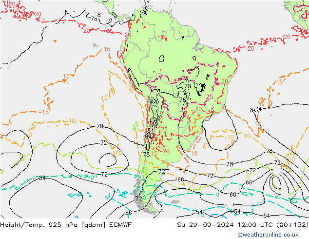 Geop./Temp. 925 hPa ECMWF dom 29.09.2024 12 UTC