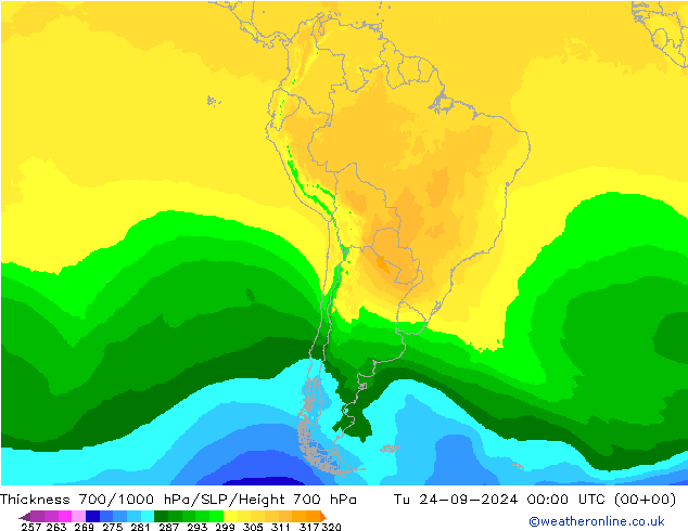 Thck 700-1000 hPa ECMWF wto. 24.09.2024 00 UTC