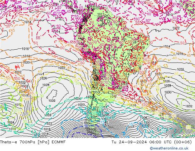 Theta-e 700hPa ECMWF mar 24.09.2024 06 UTC