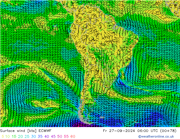 Surface wind ECMWF Fr 27.09.2024 06 UTC