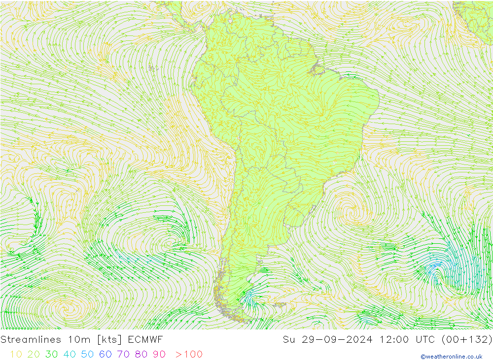 Streamlines 10m ECMWF Su 29.09.2024 12 UTC