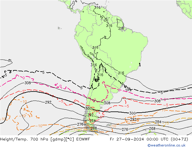 Height/Temp. 700 hPa ECMWF Fr 27.09.2024 00 UTC