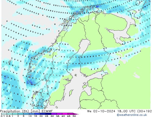 Z500/Rain (+SLP)/Z850 ECMWF śro. 02.10.2024 00 UTC