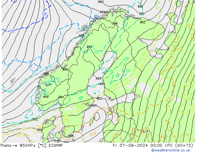 Theta-e 850hPa ECMWF ven 27.09.2024 00 UTC