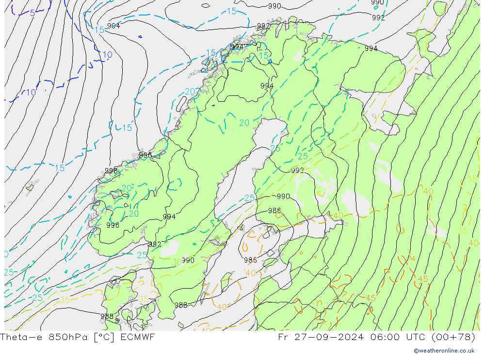 Theta-e 850hPa ECMWF vr 27.09.2024 06 UTC