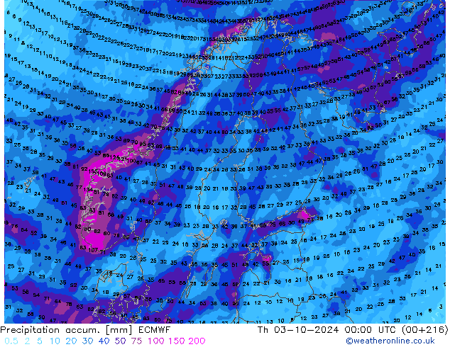 Precipitation accum. ECMWF Th 03.10.2024 00 UTC