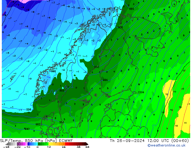 SLP/Temp. 850 hPa ECMWF gio 26.09.2024 12 UTC