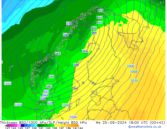 Thck 850-1000 hPa ECMWF  25.09.2024 18 UTC