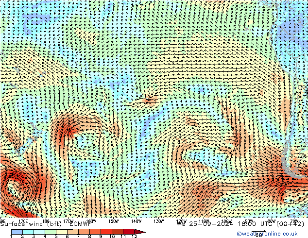 Surface wind (bft) ECMWF We 25.09.2024 18 UTC